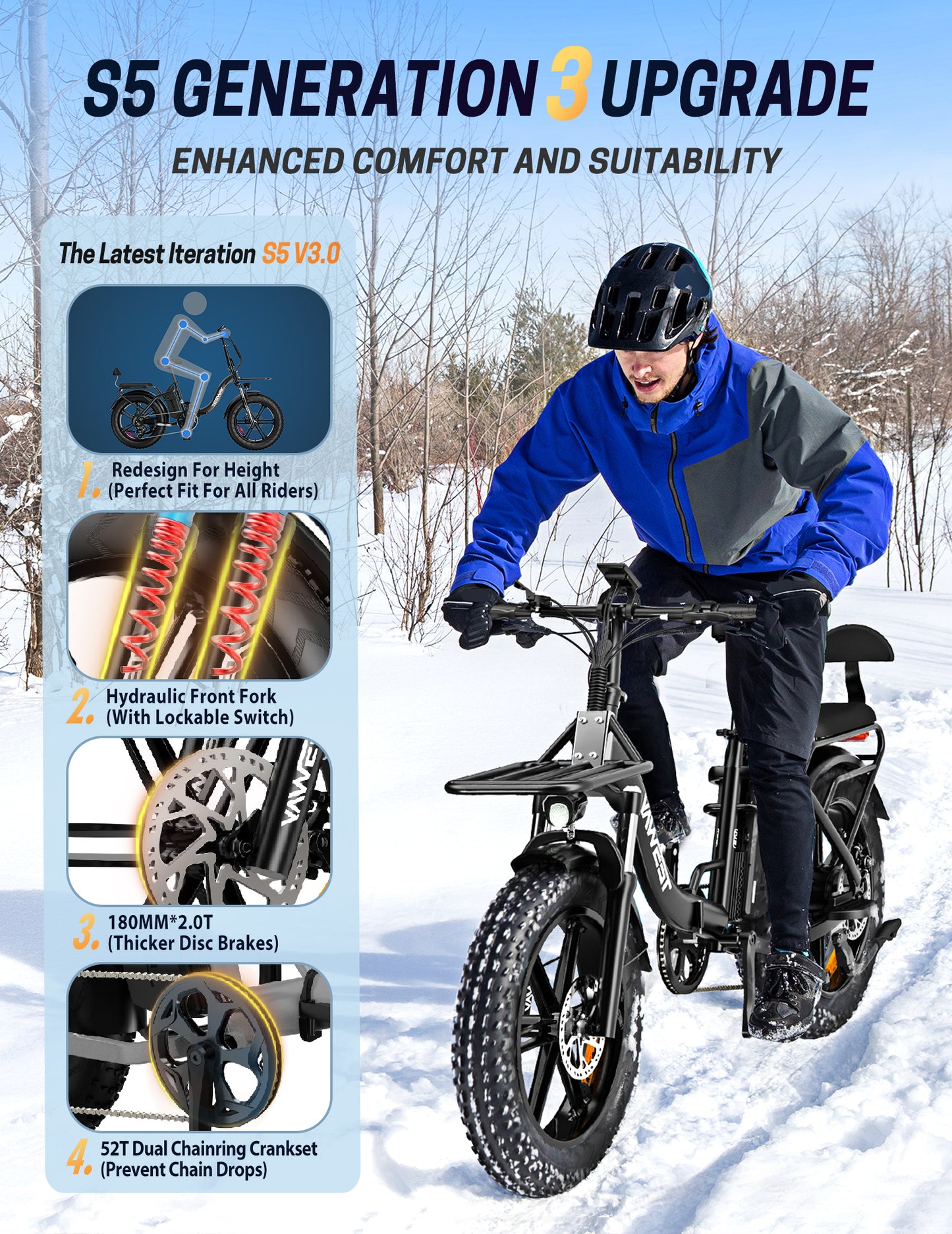 250W Folding Electric Bike, 48V 20.8AH Large Removable Battery E-Bike, 28+MPH, 80 Miles Max Range, 20" Fat Tire Electric Bike for Adults, Adult Electric Bicycles for Commute
