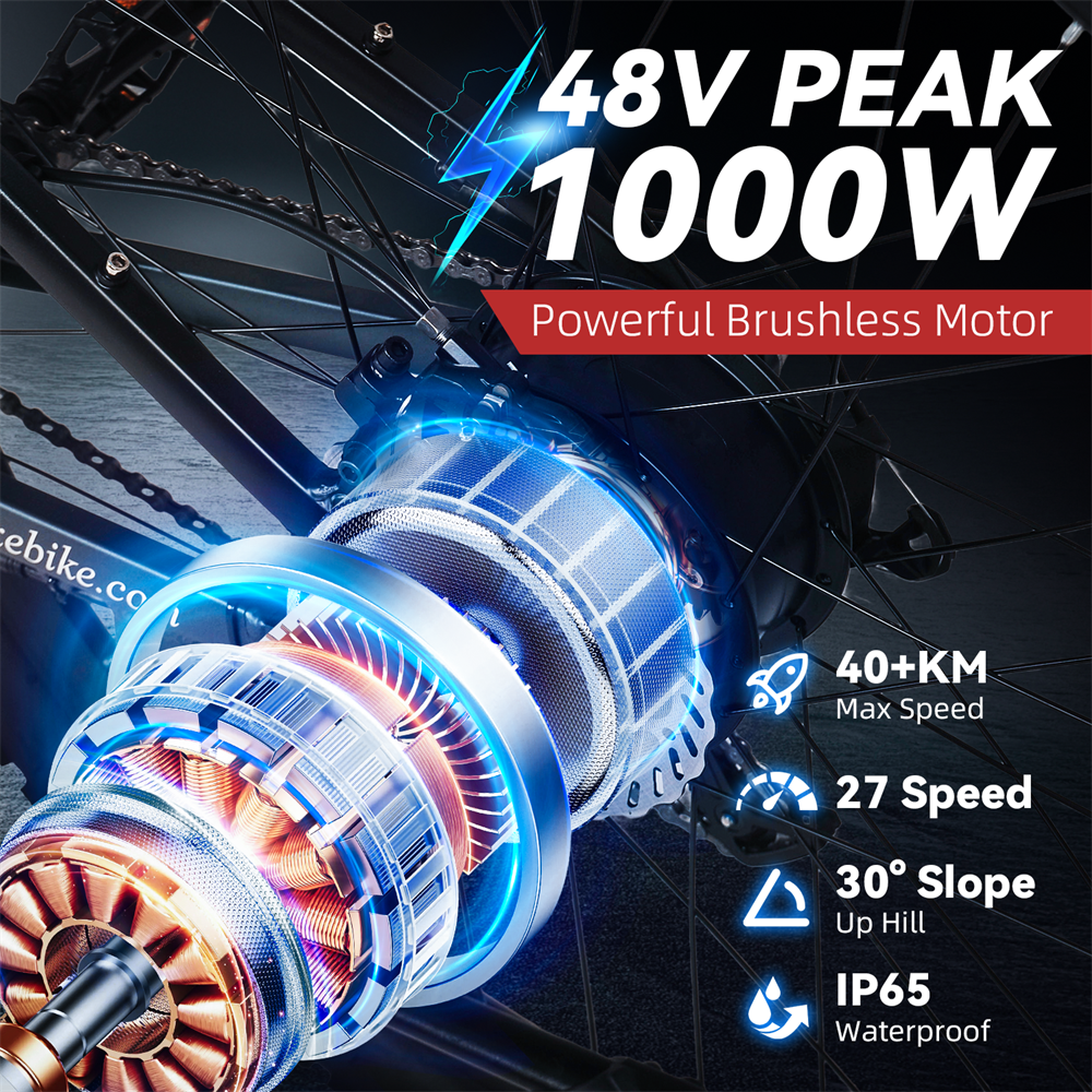 HedaTX 1000W E-Mountainbike für Erwachsene, 45 km/h, 96 km Reichweite, 27 Gänge, Vollfederung