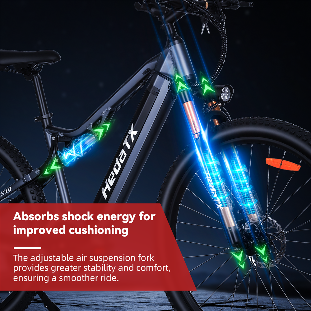 HedaTX 1000W E-Mountainbike für Erwachsene, 45 km/h, 96 km Reichweite, 27 Gänge, Vollfederung