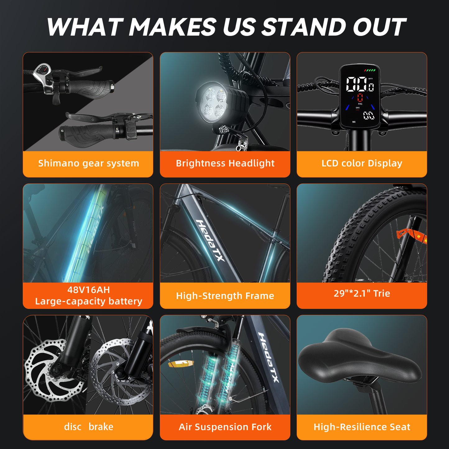 Aluminum alloy frame shock-absorbing electric bicycle 500W Xiongfeng brushless motor 48V16Ah lithium battery mechanical disc brake