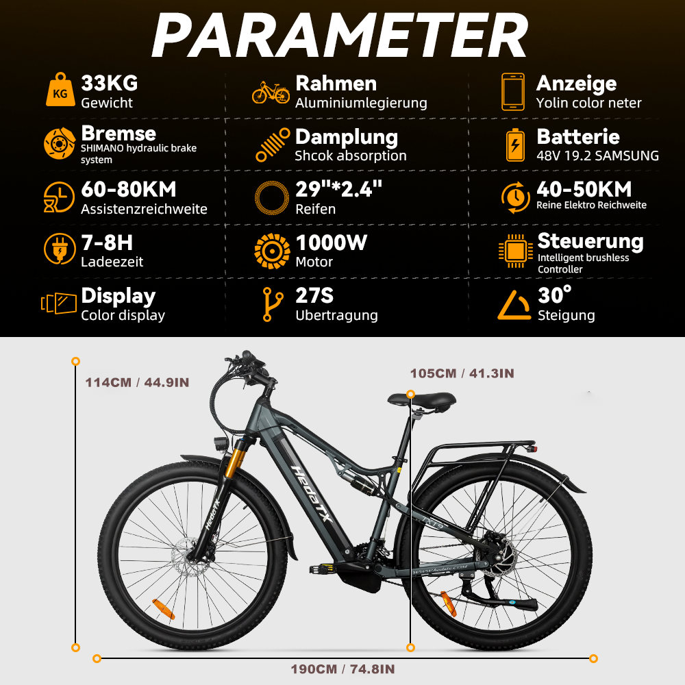TX19-Mountain electric bicycle with 1000W rear motor and cargo rack