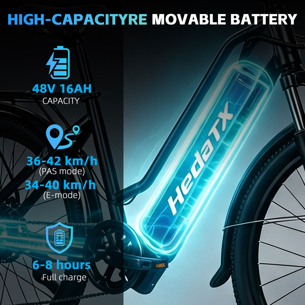 HedaTX TX2 Electric City Bike 350W 26" Aluminium Frame Shimano 7-Speed 48V 13Ah 25.4 kg